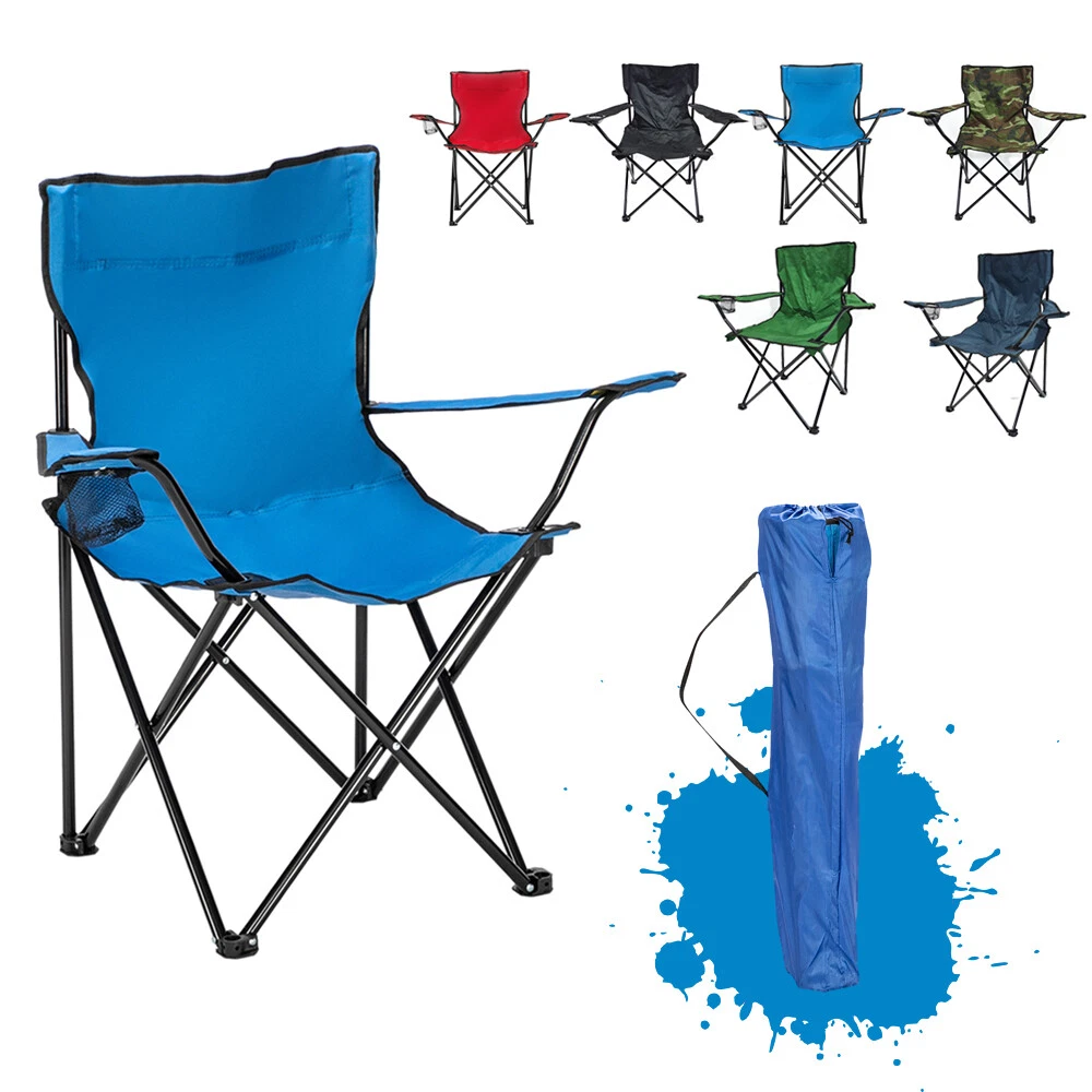 Folding Beach Chair Portable Camping Fishing Chair Stool W/Cup Holder+Carry  Bag