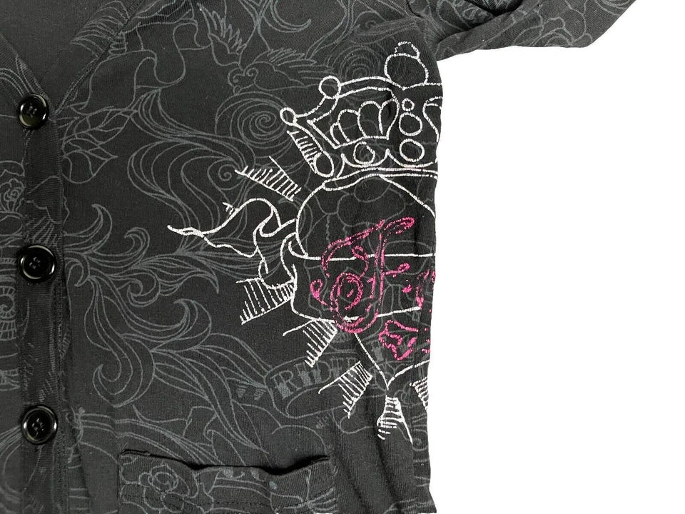 FOX Racing Sweater Womens Small Black Button Front Cardigan Oversized Grunge - Image 3 of 4