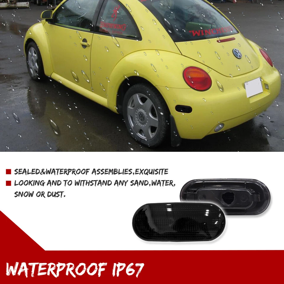 Kit de 2 piezas de carcasas de luz de marcador lateral para parachoques trasero con lente ahumada para VW Beetle 98-05 Foto 4 de 4