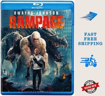 Rampage Blu-Ray Movie Disc- Dwayne Johnson- Action Adventure- DTS HD Dolby ATMOS