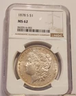 1878-S MORGAN SILVER DOLLAR NGC MS62 San Francisco Mint $1 USA Collector Coin