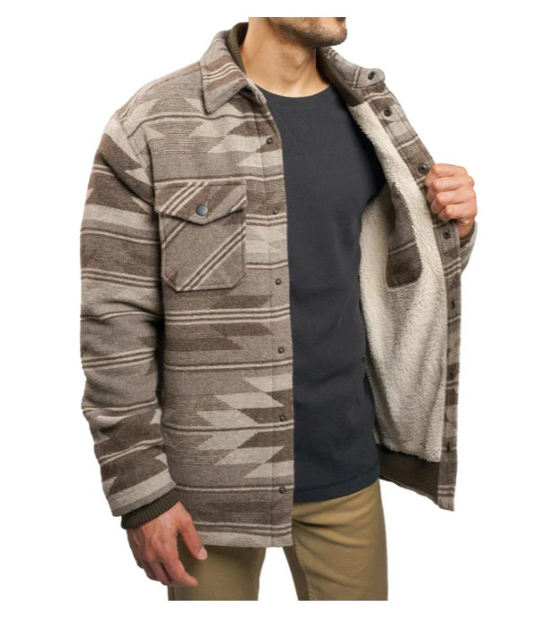 Jachs Men’s Sherpa Lined Wool Blend Shirt Jacket Heavyweight Brown Size L