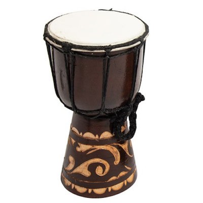 Tribal African Djembe Drum, 7 3/4'' high, Beautiful w/ Rope and Carved Etchings