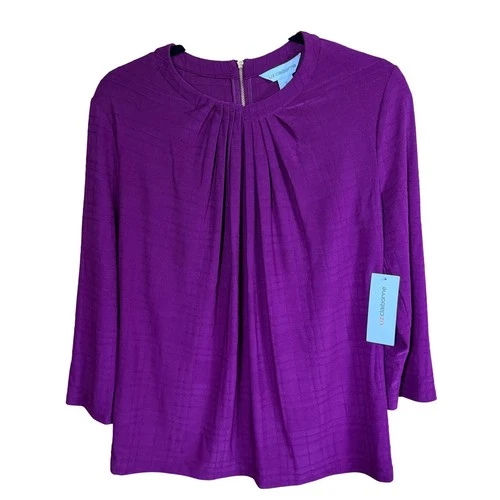 Liz Claiborne Womens Pleated Neck Textured Blouse Top Purple Size S NWT - product listing photo