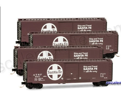 Z MTL 994 00 070 50ft Box Car Single Door ATSF Four Car Runner Pack NIB - Image 2 of 3