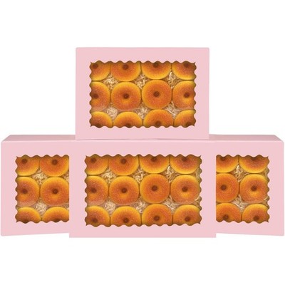Auto-pop Up Pink Cookie Box with Window 14x10x2.5 Inch 24Pcs Bakery Pastry Ma...