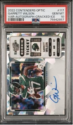 Garrett Wilson 2022 Contenders Optic Cracked Ice Auto RC PSA 10 Jersey #d 17/22