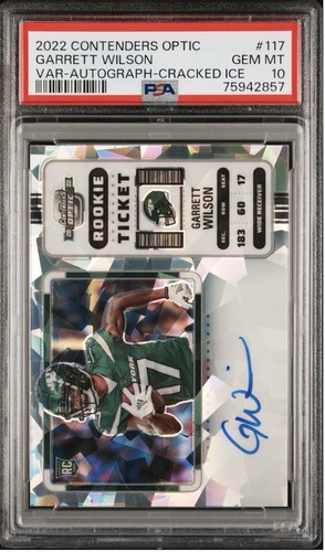 Garrett Wilson 2022 Contenders Optic Cracked Ice Auto RC PSA 10 Jersey #d 17/22