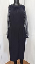 Maggy London Navy Sheath Dress Mesh Sleeve Back V Cocktail Size 6 NWT