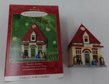 NIB Hallmark Christmas Ornament 2001 Service Gas Station Nostalgic Houses/Shops