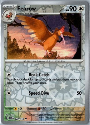 Pokemon Card - Fearow 022/165 - SV: Scarlet & Violet 151 Reverse Holo NM