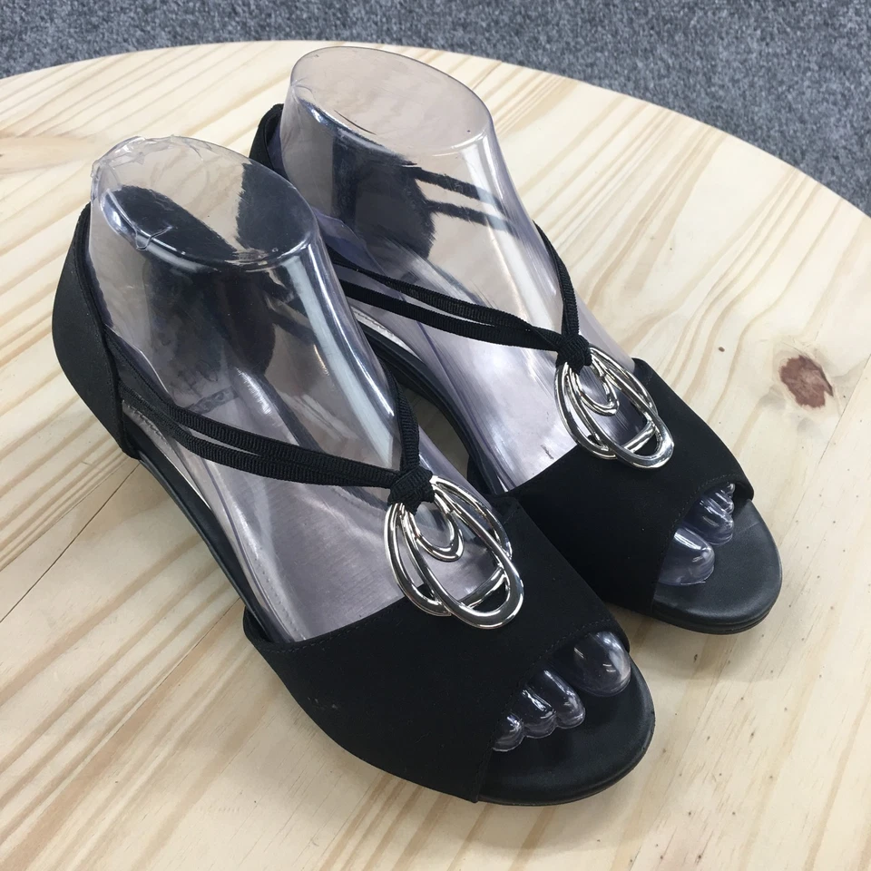 Impo Sandals Womens 6.5M Ricci Slip On Black Casual Comfort Peep Toe Wedge Heels - Image 3 of 4