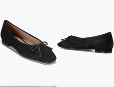Cole Haan Bethany Square Toe Ballerina Flats Size 10.5 In Black Suede NEW