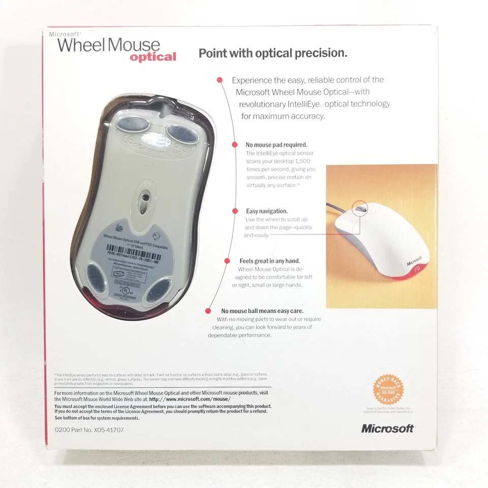 Microsoft Wheel Mouse Optical White X05-41707 - USB PS/2 - New Sealed Box READ - Image 3 of 4