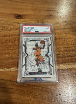 LeBron James 2021-22 Panini Obsidian White Pulsar Etch Flood SSP PSA 9 MT Lakers