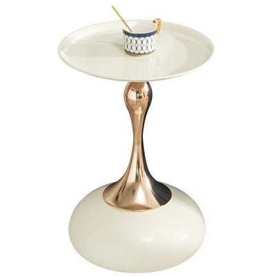 Modern Round Side Table, 38cm White Coffee Table End Table with Metal Base