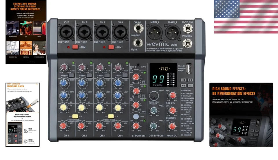 Compact All-Metal 8-Channel Mixer with High-Precision Preamplifier & Bluetooth - Image 2 of 4