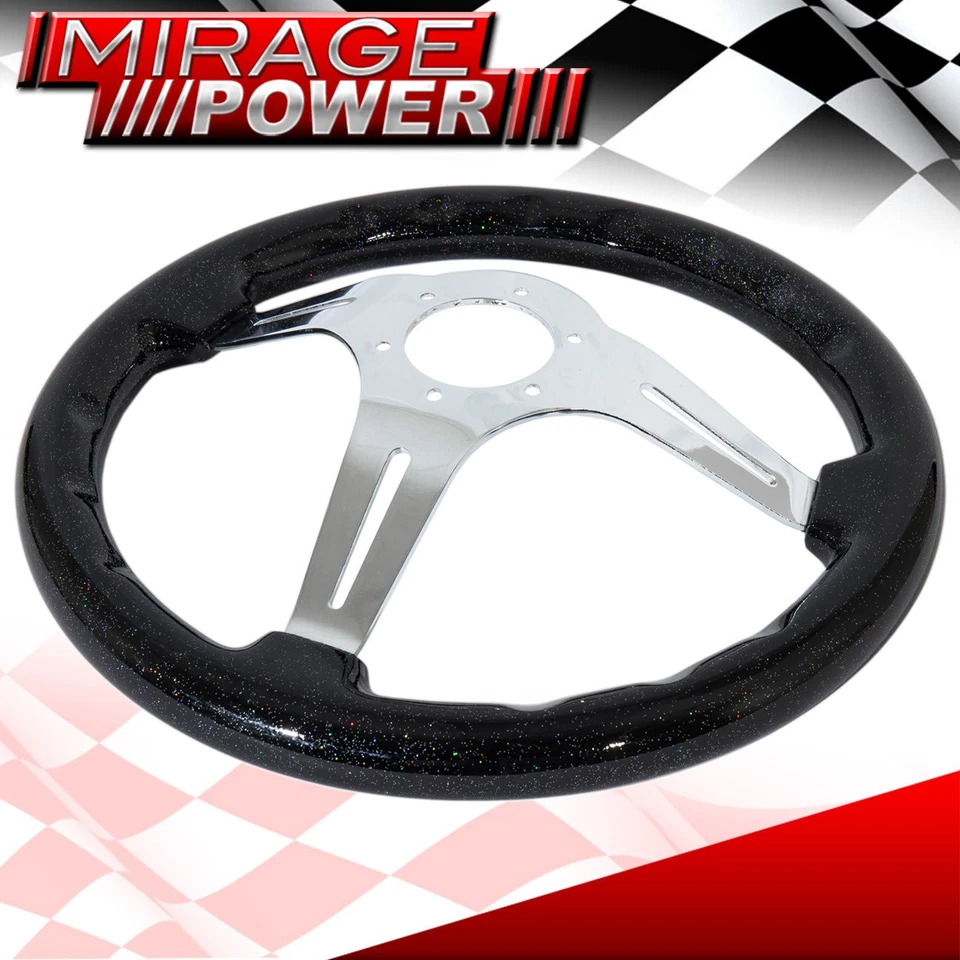 Metallic Black Wood Deep Dish Aluminum Center 3 Spoke Godsnow Steering Wheel - Изображение 2 из 4