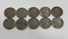 Lot of 10 Indian Head Buffalo Nickel Coins Dated 1937