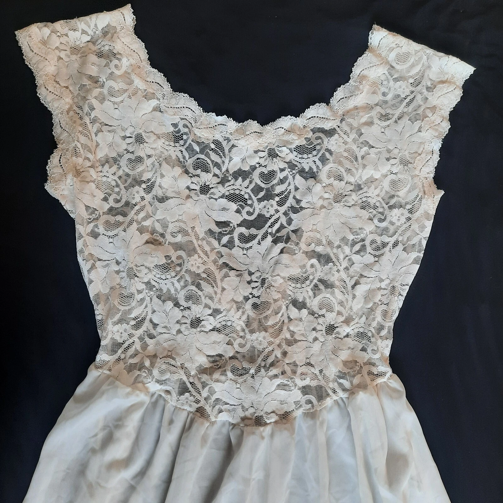 UNDERCOVER VINTAGE Victoria Secret abito slip pizzo top V retro lunghezza intera taglia L bianco avorio
