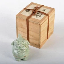 Lion Incense Holder Container Celadon w/Box Japanese Tea Ceremony Utensils Sado