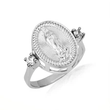 .925 Sterling Silver Textured Our Lady Of Guadalupe Oval Signet Ring