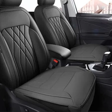 Full Surround Front Car Seat Cover PU Leather Pad Mat Cushion Protector Black