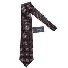 Drake's NWT Neck Tie Dark Blue with Orange & White Geometric Pattern 100% Silk