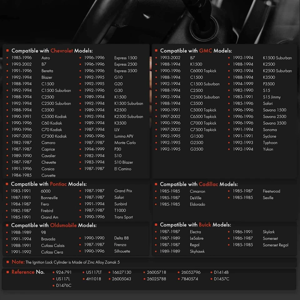 Cilindro de bloqueo de encendido Zamak 5 con llaves para Chevrolet GMC Buick Cadillac Pontiac Foto 2 de 4