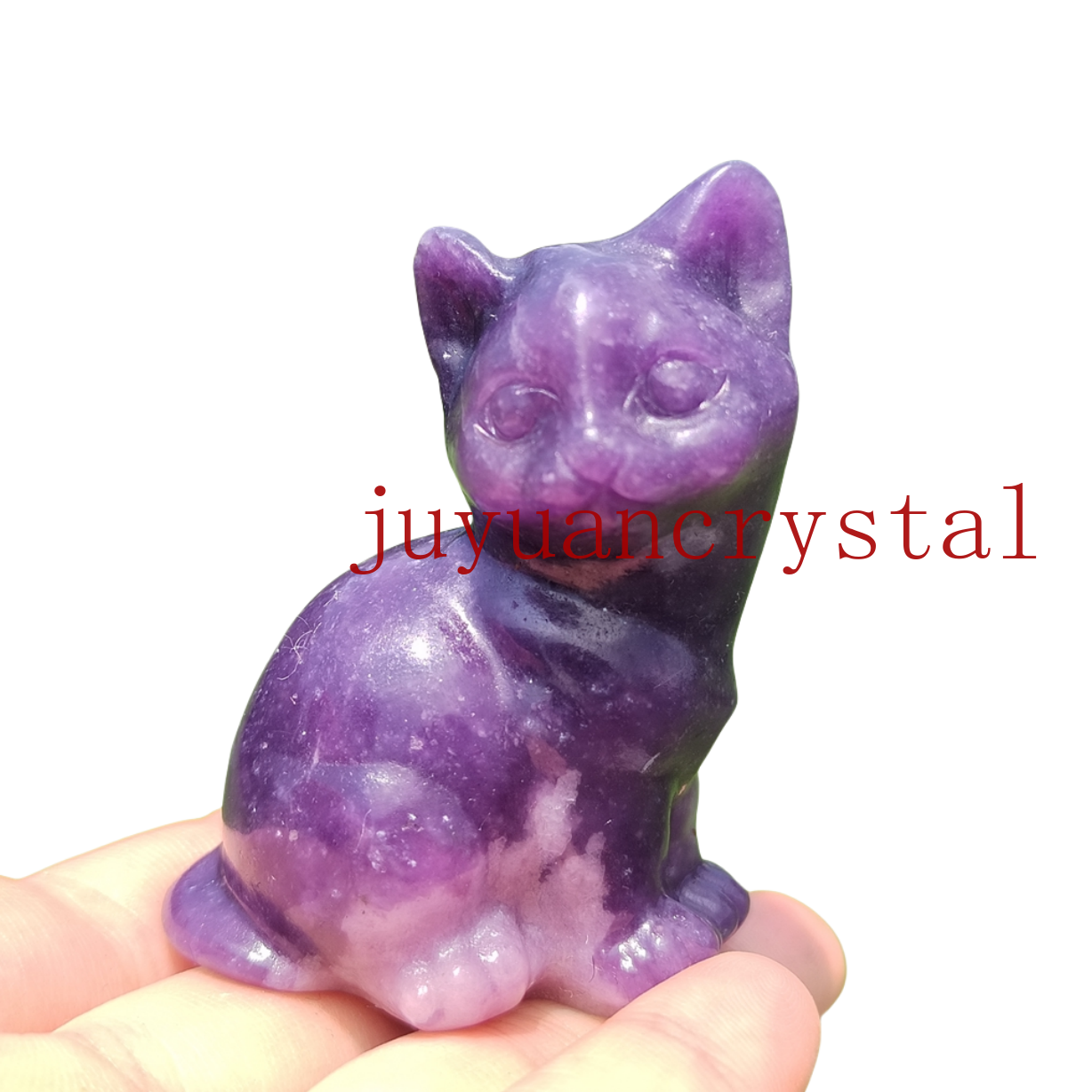 Natural Lepidolite Cat Skull Carved Quartz Crystal Skull Animal Figurine 1pc