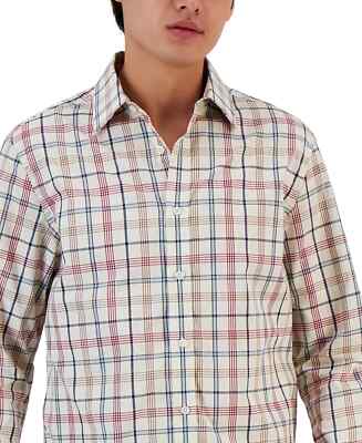 Club Room Men's Palermo Plaid Shirt in Winter Ivory Combo Size S
