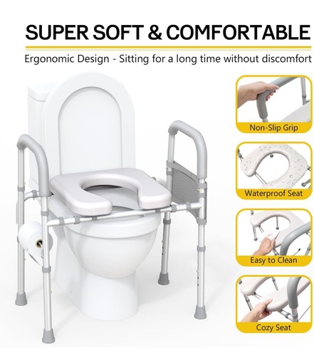 ⭐ Toilet Seat Riser for Seniors, Raised with Handles Adjustable Height 350lbs