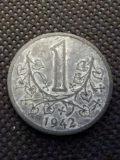 1942 1 KORUNA BOHEMIA & MORAVIA COIN - YB32 AU CONDITION 