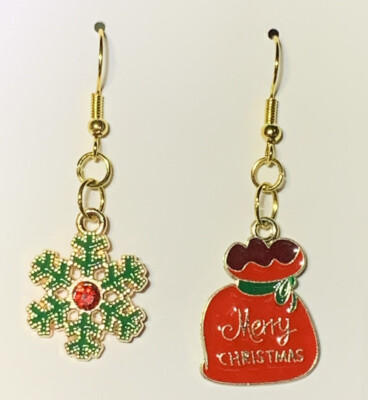 Gold Merry Christmas Santa Toy Bag Snowflake Drop Dangle