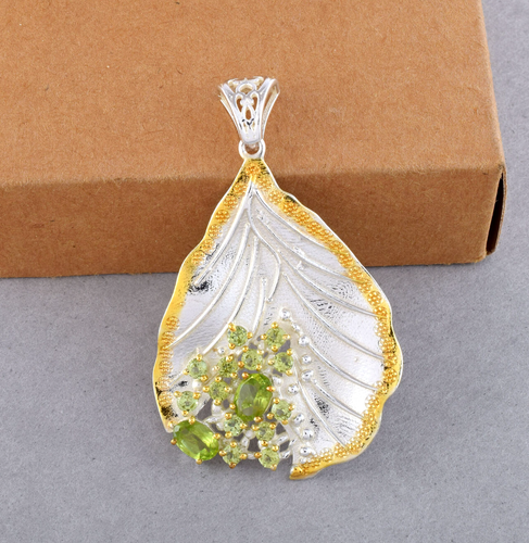 Péridot Pierre Précieuse Main Argent Chaîne Pendentif Bijoux Cadeau