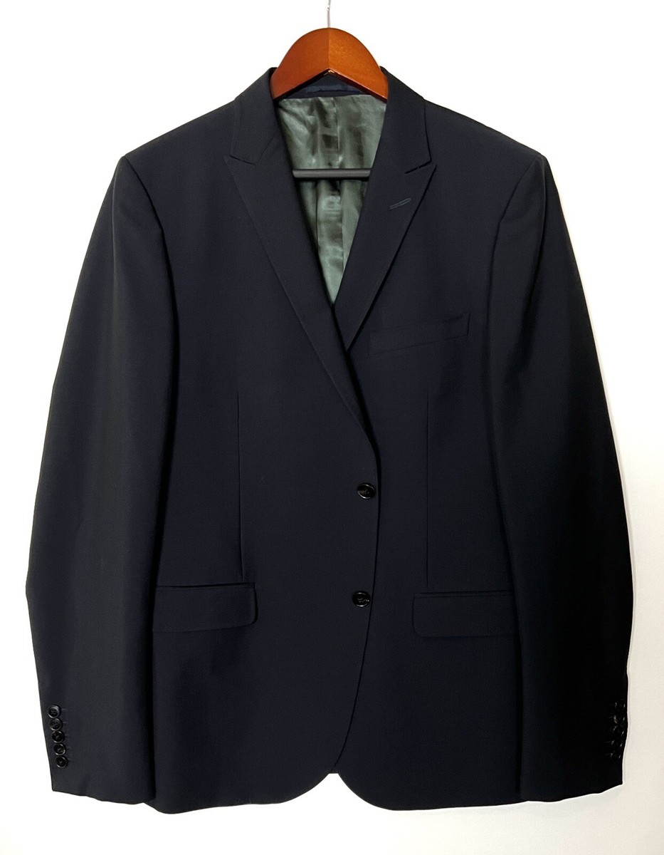 332 GUCCI Solid Blue Two Button Suit Jacket Size 44 R RETAIL