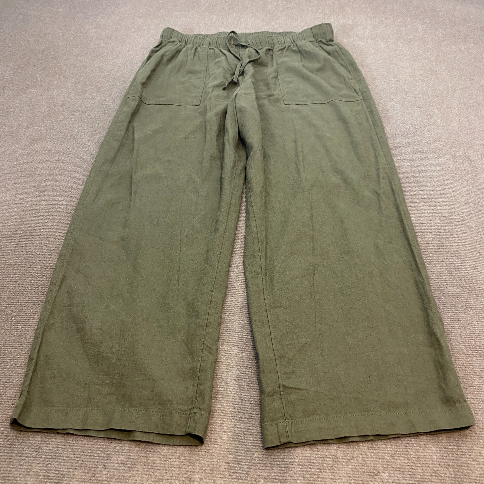 Lucky Brand Pants Mens Large Green Pockets Linen Wide Leg Drawstring Beach Pool