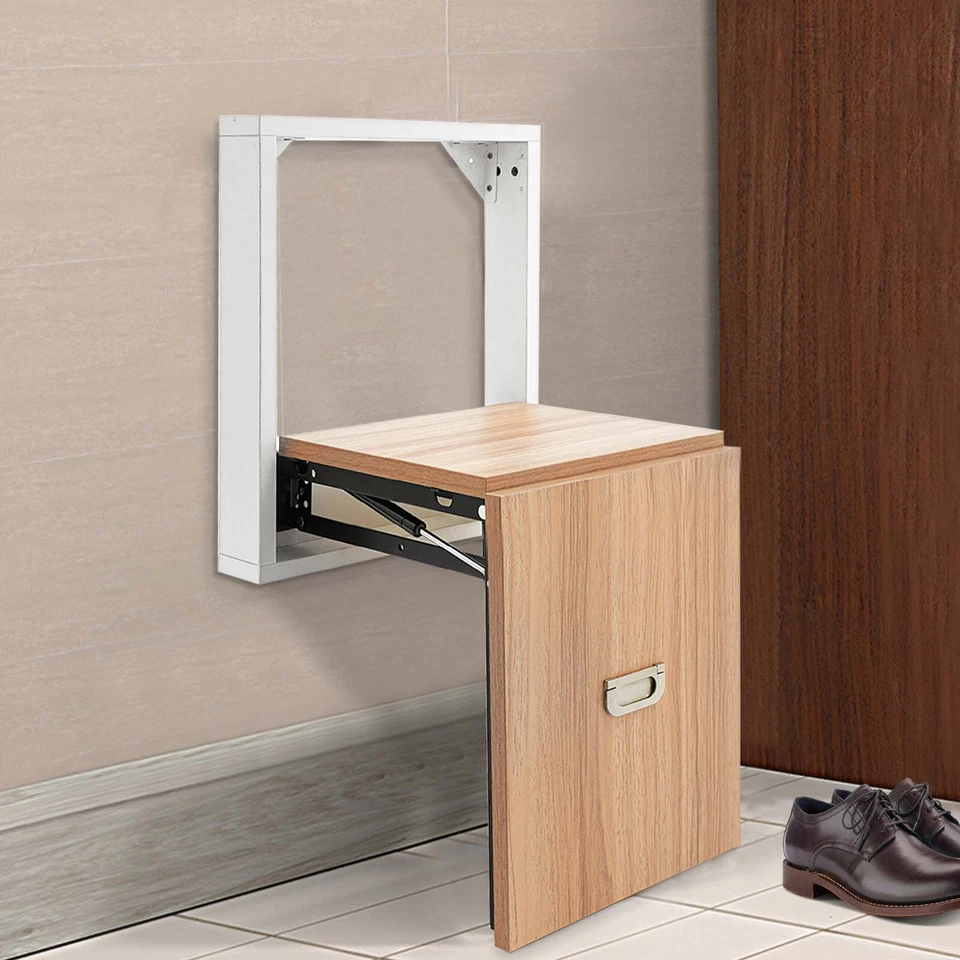 Folding Shoe Changing Stool Wall Mounted Chair White(Frame)+Walnut Color (Stool) - Image 2 of 4