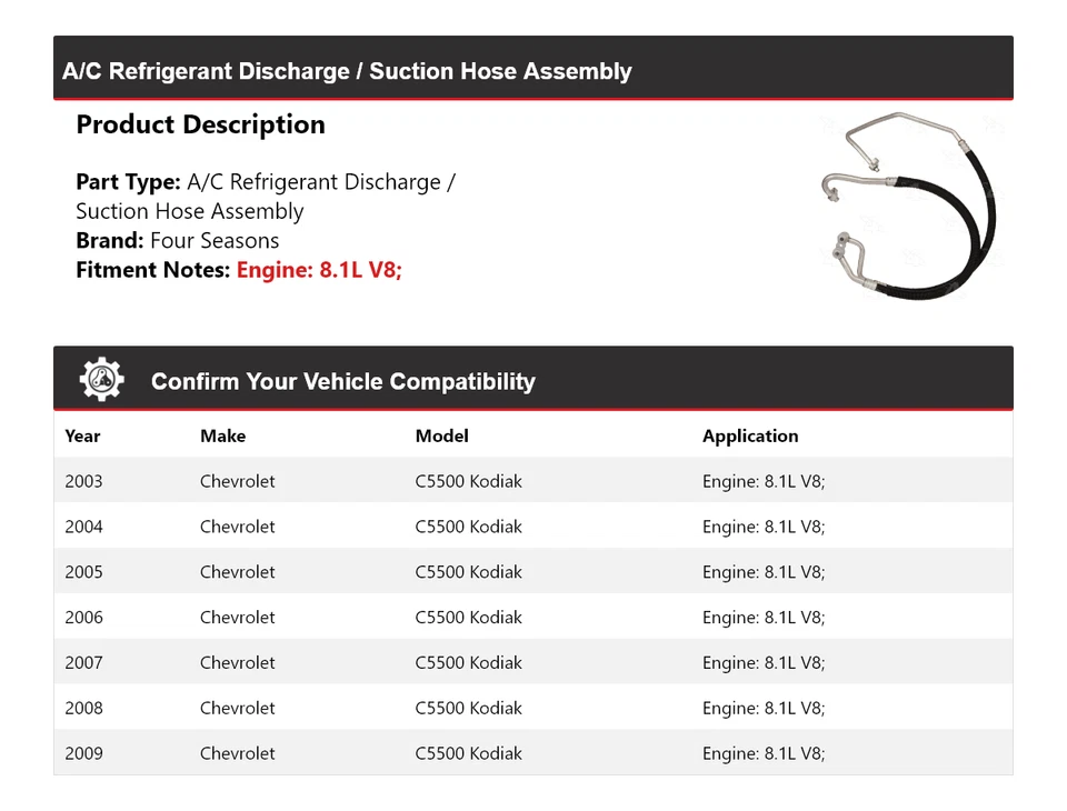 Para 2003-09 Chevrolet C5500 Kodiak linha de sucção de descarga mangueira conjunto 4 mares - Imagem 2 de 4