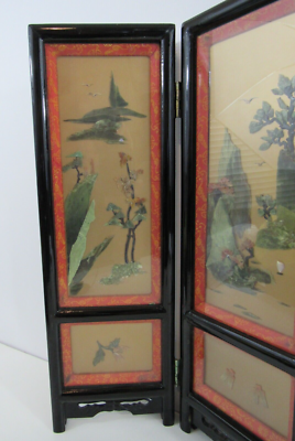 Vintage Japanese Mini Four Seasons 4 Panel Divider Jade & Mother