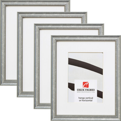 Craig Frames Stratton, .75'' Wide Beaded Aged Silver Wood Picture Frame 4-Pack