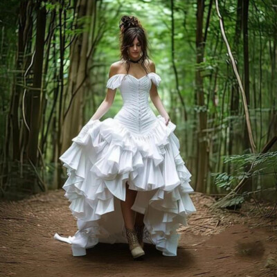 Gothic Corset Wedding Dresses Tiered Ruffles Pleated High Low Bridal Gown Custom