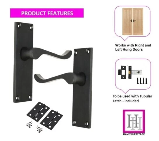 Door Handles Matt Black Lever Latch Door Pack Victorian Scroll - 150mm x 43mm - Image 3 of 4