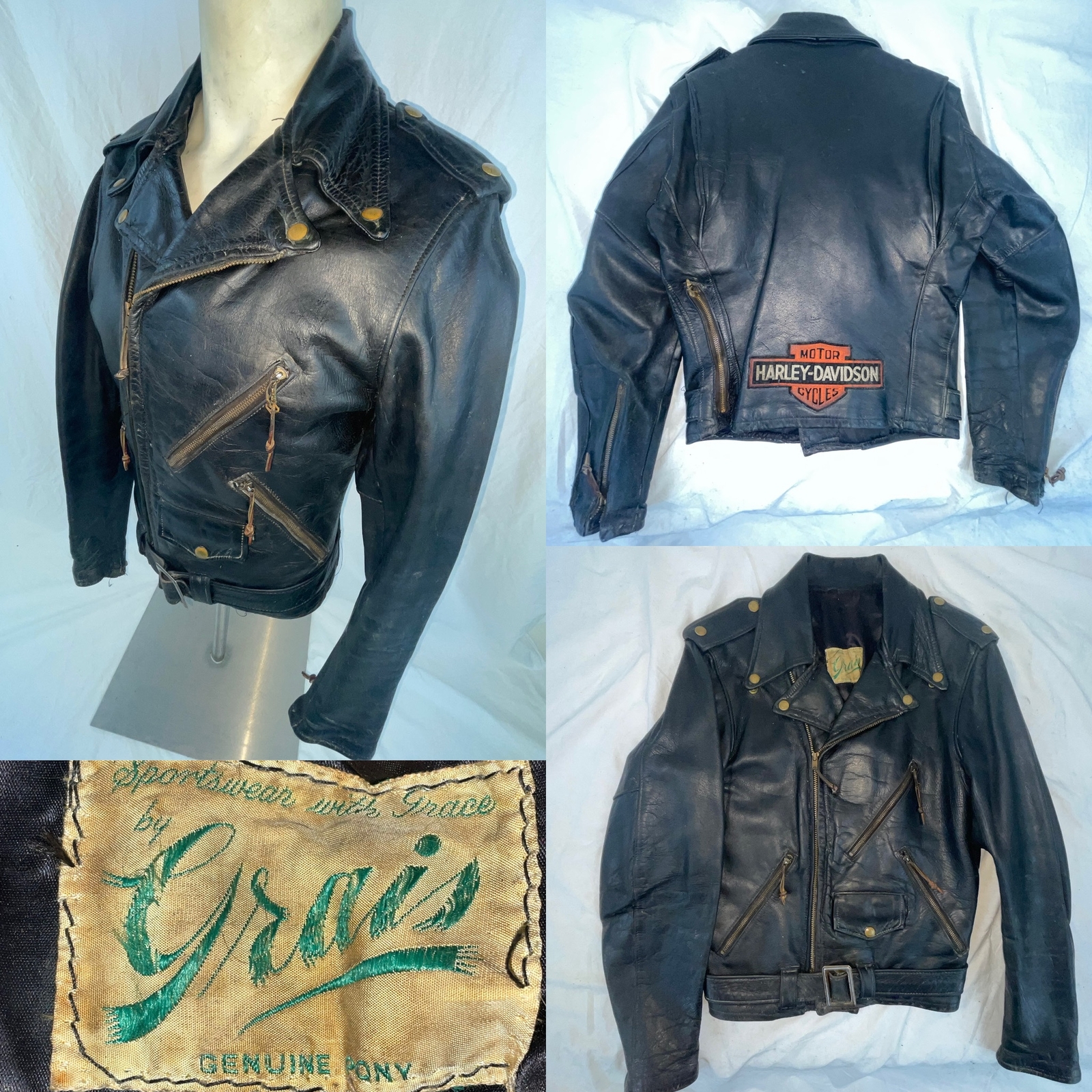 GIACCA VINTAGE ANNI 50 60 UOMO SM GRIGIO PELLE DI CAVALLO PONY MOTO BIKER HARLEY