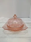 Jeanette Adam Pink Depression Glass Butter Cheese Dish with Cover Lid