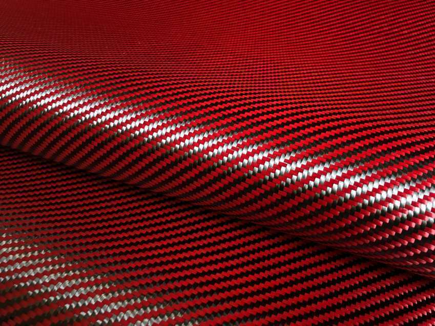 Carbon fiber & Red aramid 20 50cm wide mixed fabric Carbon Aramid