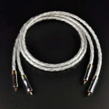 Pair 7N OFC Sliver Plated RCA Cable 2 RCA to 2 RCA HiFi Interconnect Audio Cable
