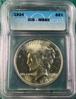 .7735 troy oz Silver - 1924 U.S. Peace Dollar MS60 ICG Graded, Flashy & Lustrous
