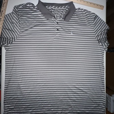 Izod Golf Polo Shirt Mens 3XLT Gray White Striped Short Sleeve Golfer Active