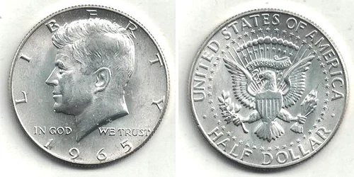 1965 Kennedy Silver (40%) Half Dollar in AU to UNC. at Below Silver Melt Value
